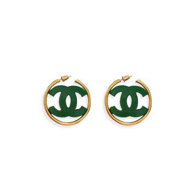 CHANEL DOUBLE C ACRYLIC LARGE HOOP EARRINGS 